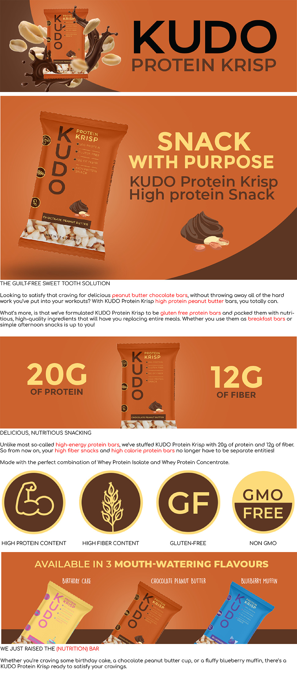 KUDO Protein Krisp Chocoalte Peanut Butter A+ Content Preview